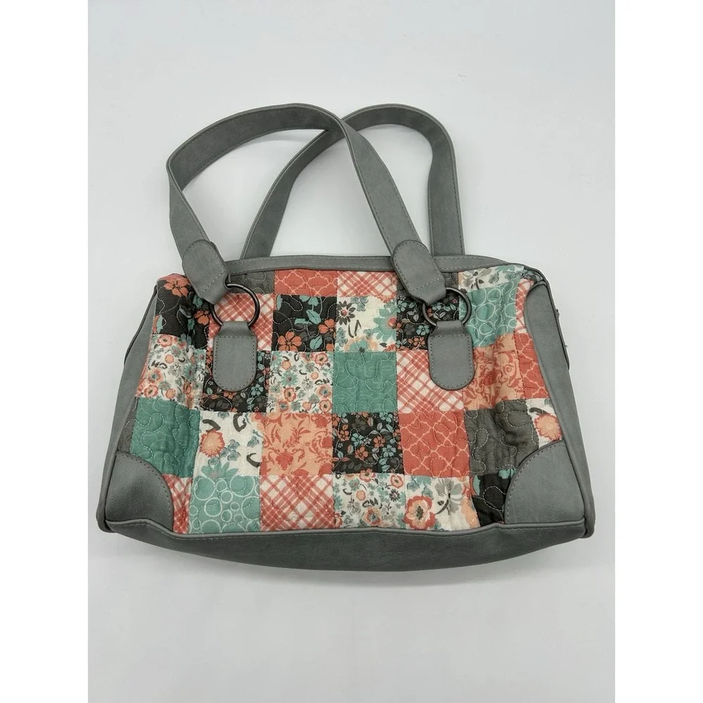 Tess Barrel Shape Handbag‎ in Mint/Mellon/Grey Quilted Patchwork